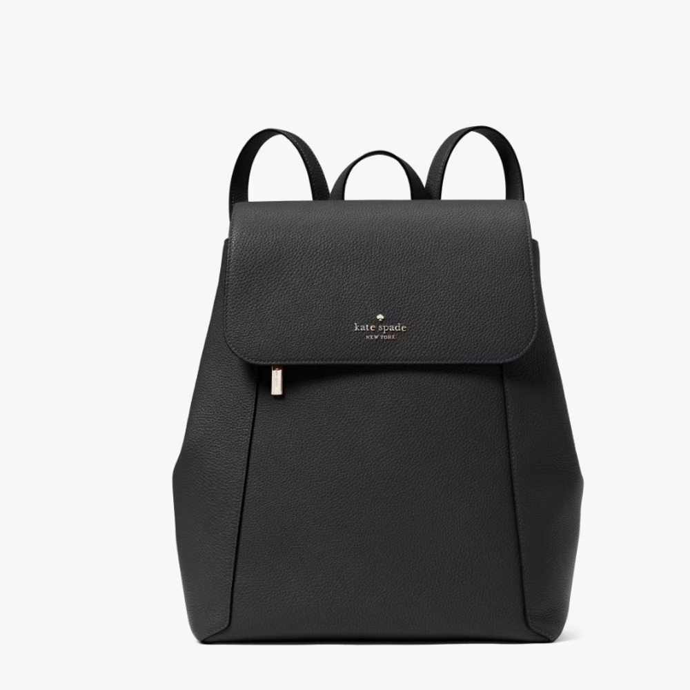 Kate Spade Black Backpack with Flap Closure and Adjustable Straps